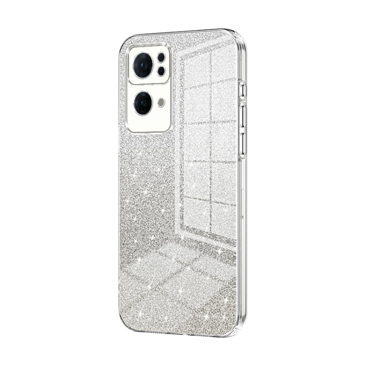 For OPPO Reno7 Pro Gradient Glitter Powder Electroplated Phone Case(Transparent) - OPPO Cases by buy2fix | Online Shopping UK | buy2fix