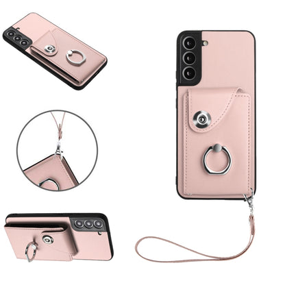 For Samsung Galaxy S22+ 5G Organ Card Bag Ring Holder PU Phone Case with Lanyard(Pink) - Galaxy S22+ 5G Cases by buy2fix | Online Shopping UK | buy2fix