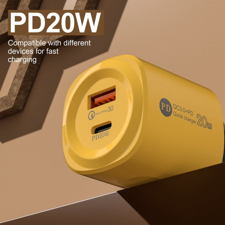 PD20W Type-C + USB QC3.0 Charging Charger, Plug Type:US Plug(Yellow) - USB Charger by buy2fix | Online Shopping UK | buy2fix