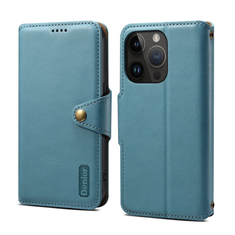 For iPhone 15 Pro Max Denior Cowhide Texture Wallet Style Leather Phone Case(Blue) - iPhone 15 Pro Max Cases by Denior | Online Shopping UK | buy2fix