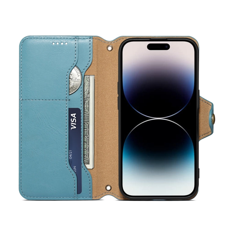 For iPhone 15 Pro Max Denior Cowhide Texture Wallet Style Leather Phone Case(Blue) - iPhone 15 Pro Max Cases by Denior | Online Shopping UK | buy2fix