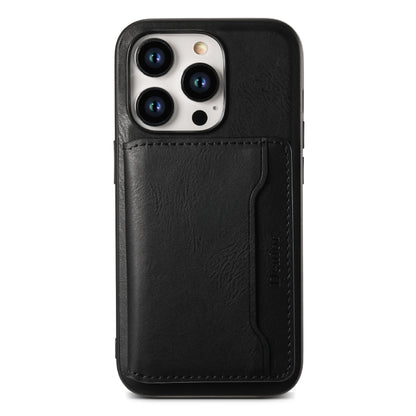 For iPhone 15 Pro Denior Cowhide Texture Leather MagSafe Detachable Wallet Phone Case(Black) - iPhone 15 Pro Cases by Denior | Online Shopping UK | buy2fix