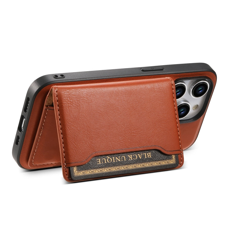 For iPhone 14 Plus Denior Cowhide Texture Leather MagSafe Detachable Wallet Phone Case(Brown) - iPhone 14 Plus Cases by Denior | Online Shopping UK | buy2fix