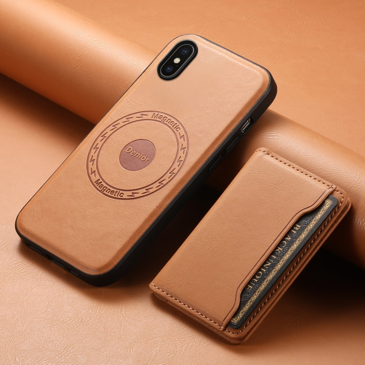 For iPhone X / XS Denior Cowhide Texture Leather MagSafe Detachable Wallet Phone Case(Khaki) - More iPhone Cases by Denior | Online Shopping UK | buy2fix