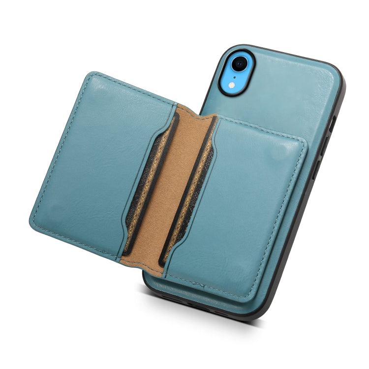 For iPhone XR Denior Cowhide Texture Leather MagSafe Detachable Wallet Phone Case(Blue) - More iPhone Cases by Denior | Online Shopping UK | buy2fix