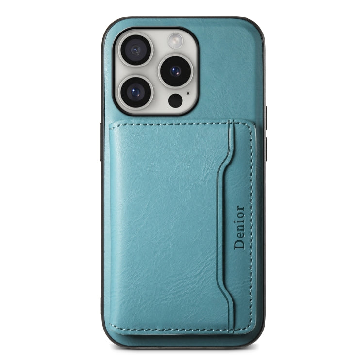 For iPhone 16 Pro Denior Cowhide Texture Leather MagSafe Detachable Wallet Phone Case(Blue) - iPhone 16 Pro Cases by Denior | Online Shopping UK | buy2fix