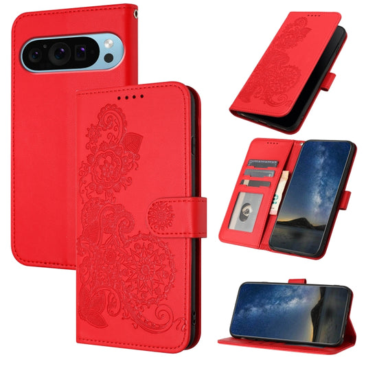 For Google Pixel 9 Pro Datura Flower Embossed Flip Leather Phone Case(Red) - Google Cases by buy2fix | Online Shopping UK | buy2fix