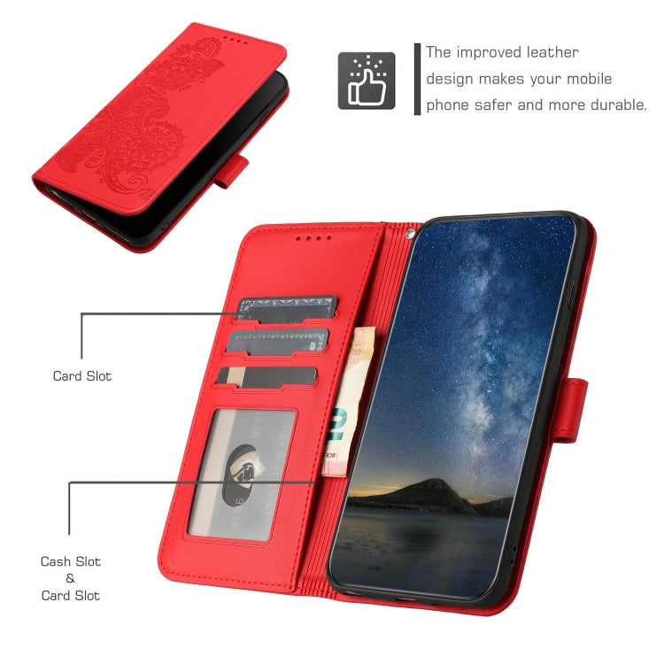 For OnePlus 12 Datura Flower Embossed Flip Leather Phone Case(Red) - OnePlus Cases by buy2fix | Online Shopping UK | buy2fix