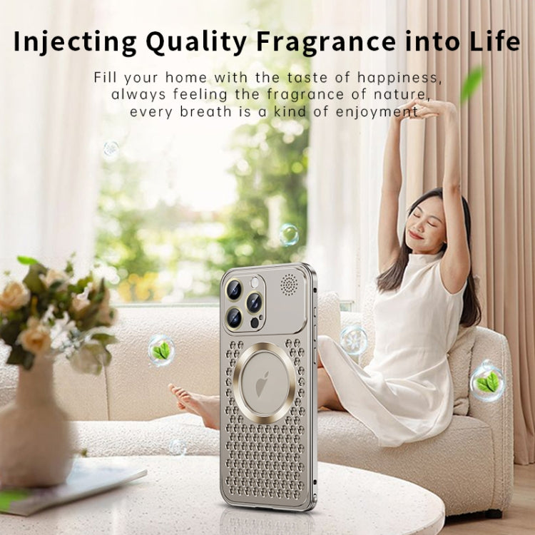 For iPhone 14 Spring Buckle MagSafe Magnetic Metal Aromatherapy Phone Case(Silver) - iPhone 14 Cases by buy2fix | Online Shopping UK | buy2fix