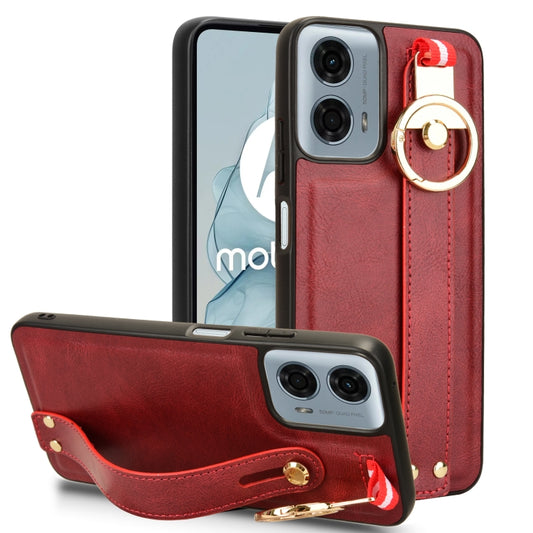 For Motorola Moto G 5G 2024 Wristband Leather Back Phone Case(Red) - Motorola Cases by buy2fix | Online Shopping UK | buy2fix