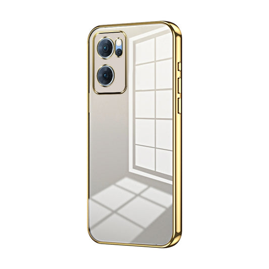 For OPPO Reno7 5G Transparent Plating Fine Hole Phone Case(Gold) - OPPO Cases by buy2fix | Online Shopping UK | buy2fix