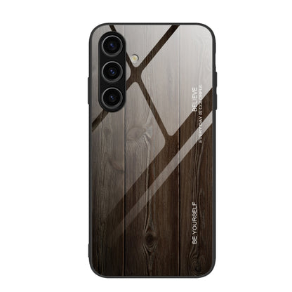 For Samsung Galaxy S24+ 5G Wood Grain Glass Phone Case(Black) - Galaxy S24+ 5G Cases by buy2fix | Online Shopping UK | buy2fix