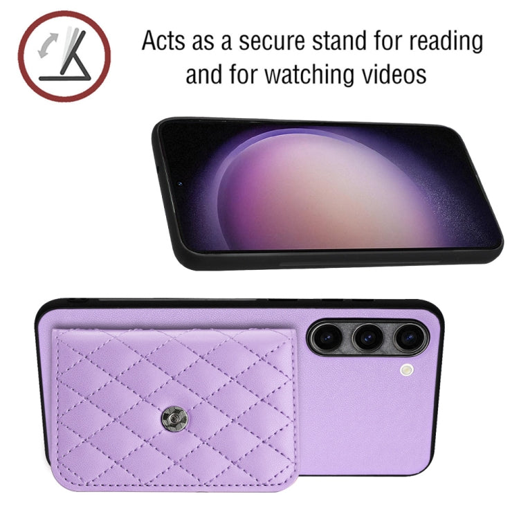 For Samsung Galaxy S23 5G Rhombic Texture Card Bag RFID Phone Case with Long Lanyard(Light Purple) - Galaxy S23 5G Cases by buy2fix | Online Shopping UK | buy2fix