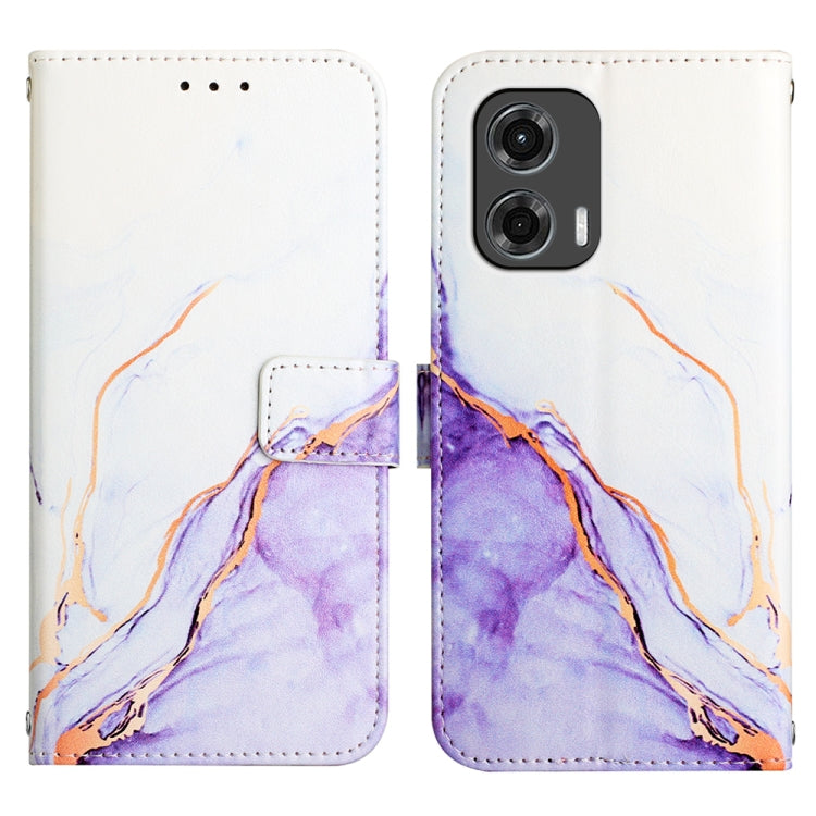 For Motorola Moto G Stylus 5G 2024 PT003 Marble Pattern Flip Leather Phone Case(White Purple) - Motorola Cases by buy2fix | Online Shopping UK | buy2fix