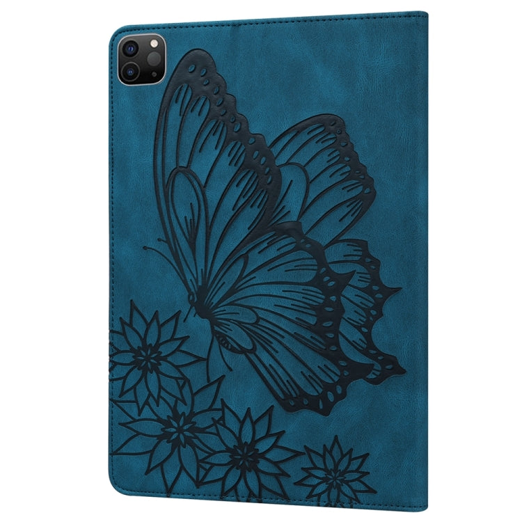 For iPad Pro 12.9 2022 / Air 13 2024 Big Butterfly Embossed Leather Tablet Case(Blue) - iPad Pro 12.9 (2022/2021) Cases by buy2fix | Online Shopping UK | buy2fix