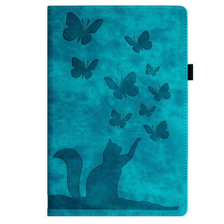 For Samsung Galaxy Tab S9 Ultra / S8 Ultra Butterfly Cat Embossing Leather Tablet Case(Sky Blue) - Galaxy Tab S9 Ultra Cases by buy2fix | Online Shopping UK | buy2fix