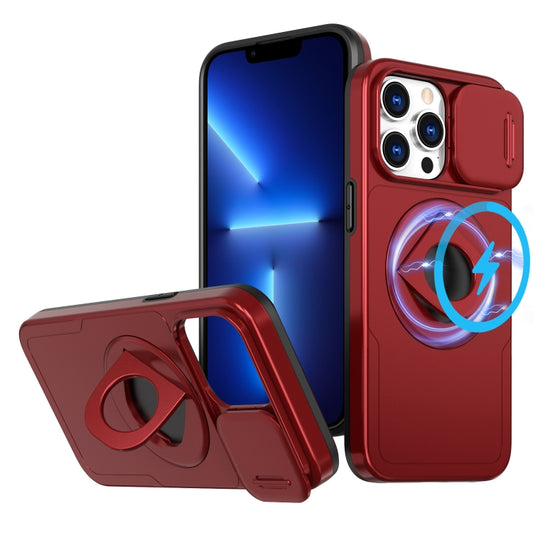 For iPhone 13 Pro Max Camshield MagSafe Ring Holder Armor Phone Case(Red) - iPhone 13 Pro Max Cases by buy2fix | Online Shopping UK | buy2fix