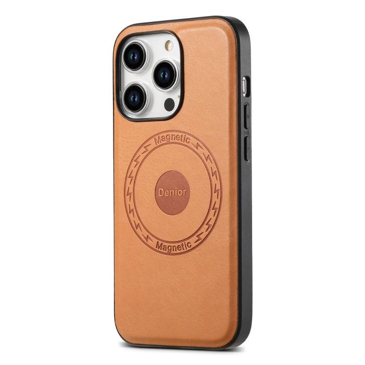 For iPhone 15 Pro Max Denior Cowhide Texture Leather MagSafe Phone Case(Khaki) - iPhone 15 Pro Max Cases by Denior | Online Shopping UK | buy2fix