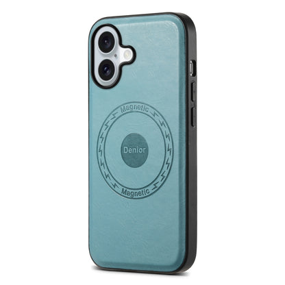For iPhone 16 Denior Cowhide Texture Leather MagSafe Phone Case(Blue) - iPhone 16 Cases by Denior | Online Shopping UK | buy2fix