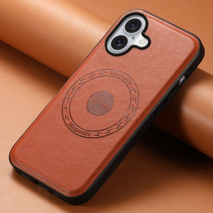 For iPhone 16 Denior Cowhide Texture Leather MagSafe Phone Case(Brown) - iPhone 16 Cases by Denior | Online Shopping UK | buy2fix
