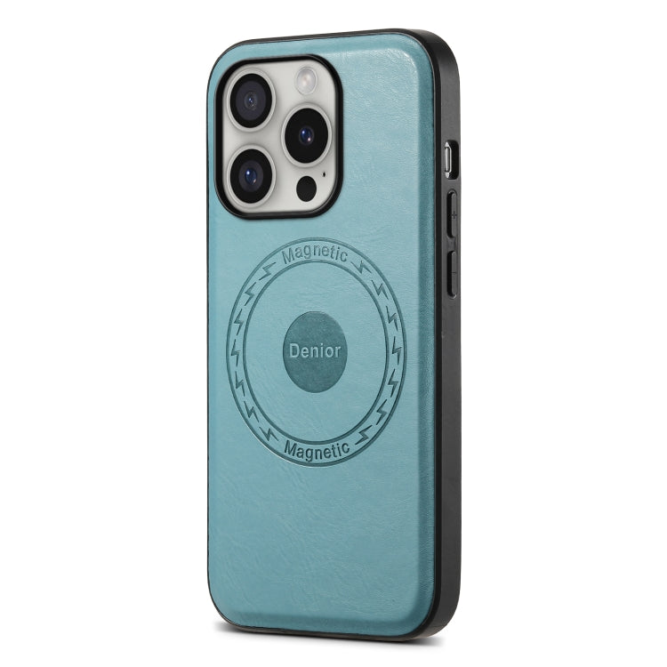 For iPhone 16 Pro Max Denior Cowhide Texture Leather MagSafe Phone Case(Blue) - iPhone 16 Pro Max Cases by Denior | Online Shopping UK | buy2fix