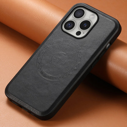 For iPhone 16 Pro Max Denior Cowhide Texture Leather MagSafe Phone Case(Black) - iPhone 16 Pro Max Cases by Denior | Online Shopping UK | buy2fix