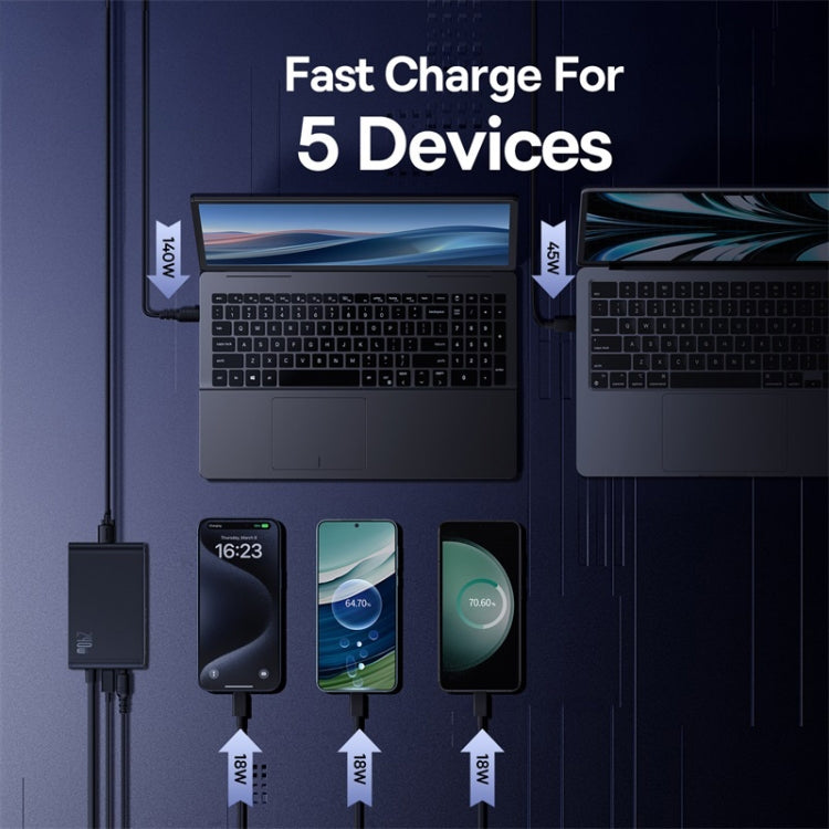 Baseus Digital 240W GaN Intelligent Desktop Fast Charger with 1m DC Charging Cable, EU Plug(Black) - Multifunction Charger by Baseus | Online Shopping UK | buy2fix