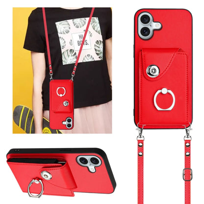 For iPhone 16 Plus Organ Card Bag Ring Holder Phone Case with Long Lanyard(Red) - iPhone 16 Plus Cases by buy2fix | Online Shopping UK | buy2fix