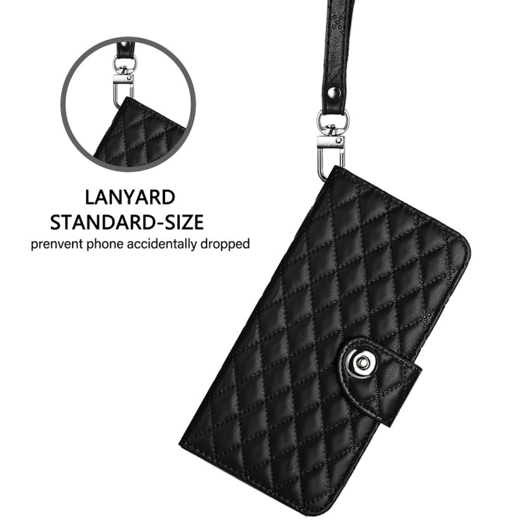 For Google Pixel 9 / Pixel 9 Pro Rhombic Texture Flip Leather Phone Case with Lanyard(Black) - Google Cases by buy2fix | Online Shopping UK | buy2fix