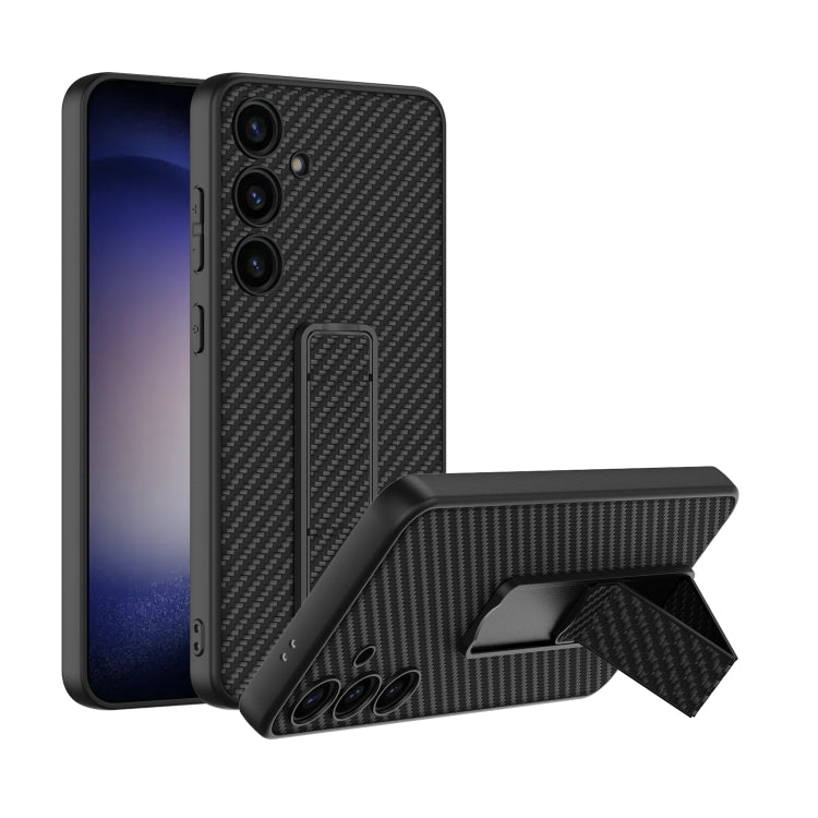 For Samsung Galaxy S24 5G GKK Skin Feel Leather Fold Holder Phone Case(Carbon Fiber Texture) - Galaxy S24 5G Cases by GKK | Online Shopping UK | buy2fix