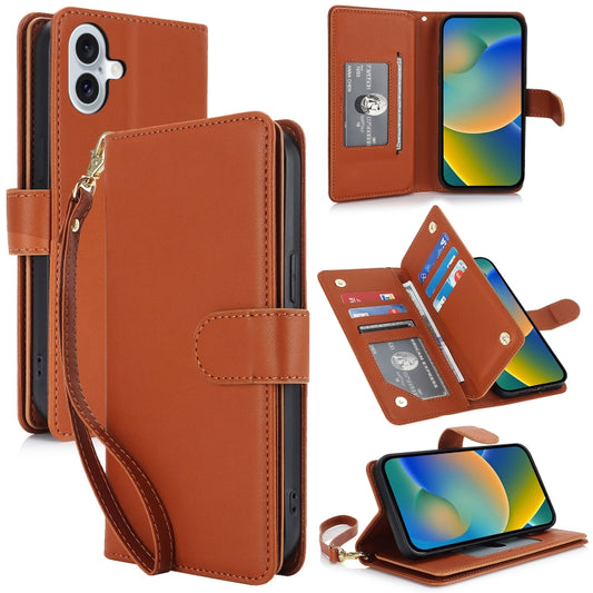 For iPhone 16 Multi-Card Wallet RFID Leather Phone Case(Brown) - iPhone 16 Cases by buy2fix | Online Shopping UK | buy2fix