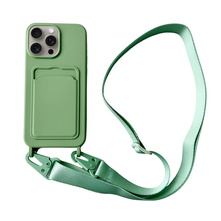 For iPhone 16 Pro Card Slot Liquid Silicone Phone Case with Lanyard(Matcha Green) - iPhone 16 Pro Cases by buy2fix | Online Shopping UK | buy2fix