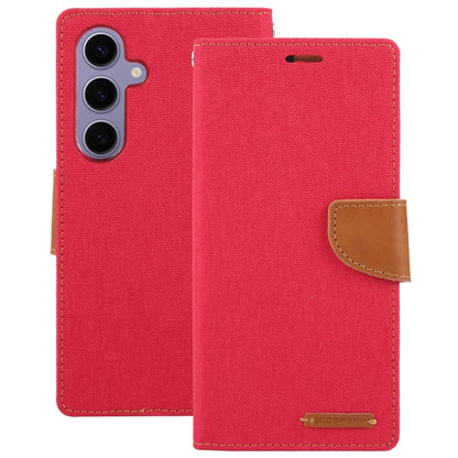 For Samsung Galaxy S24 5G GOOSPERY CANVAS DIARY Fabric Texture Flip Leather Phone Case(Red) - Galaxy S24 5G Cases by GOOSPERY | Online Shopping UK | buy2fix