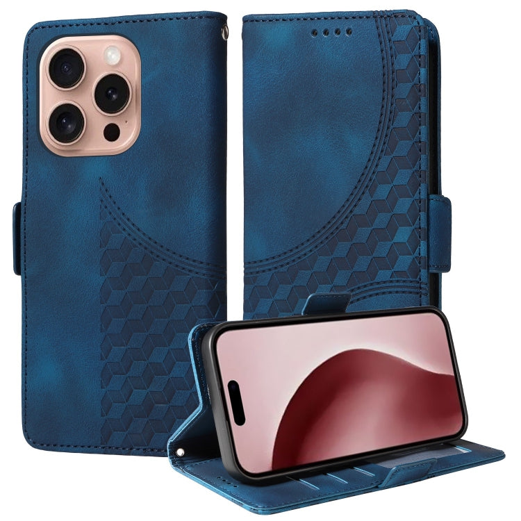 For iPhone 16 Pro Max Embossed Rhombus Starry Leather Phone Case(Blue) - iPhone 16 Pro Max Cases by buy2fix | Online Shopping UK | buy2fix