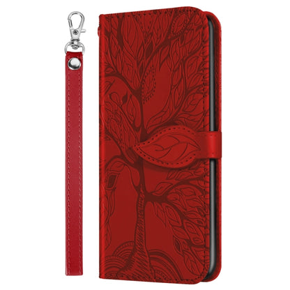 For Xiaomi Redmi 13C 4G / 5G Life Tree Embossing Pattern Leather Phone Case(Red) - 13C Cases by buy2fix | Online Shopping UK | buy2fix