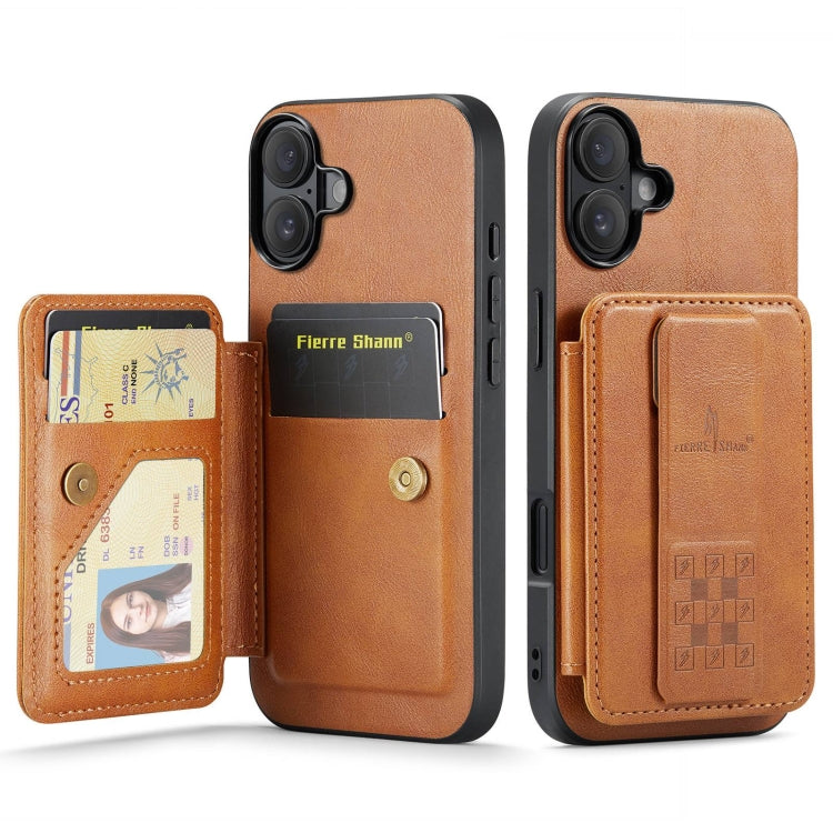 For iPhone 16 Plus Fierre Shann Oil Wax Cow Leather Card Holder Back Phone Case(Brown) - iPhone 16 Plus Cases by FIERRE SHANN | Online Shopping UK | buy2fix