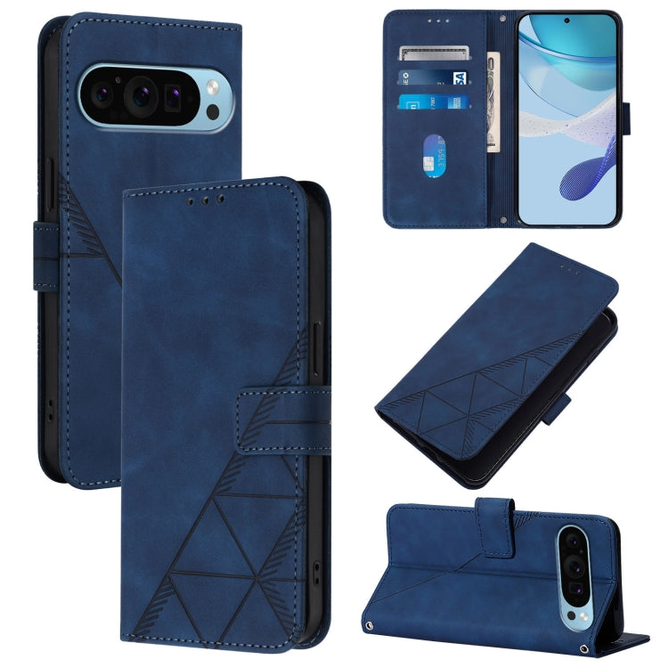 For Google Pixel 9 Pro XL Crossbody 3D Embossed Flip Leather Phone Case(Blue) - Google Cases by buy2fix | Online Shopping UK | buy2fix