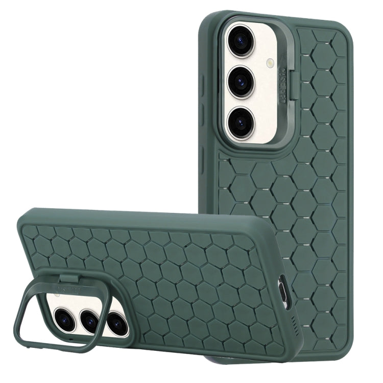 For Samsung Galaxy S24+ 5G Honeycomb Radiating Lens Holder Magsafe Phone Case(Green) - Galaxy S24+ 5G Cases by buy2fix | Online Shopping UK | buy2fix