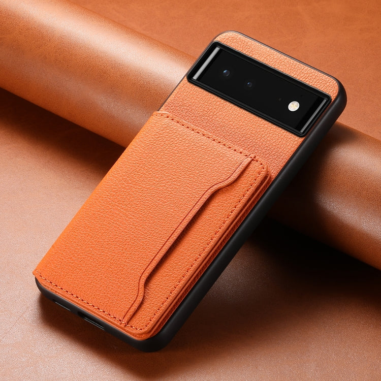 For Google Pixel 6 Calf Texture Card Bag Design Full Coverage Phone Case(Orange) - Google Cases by buy2fix | Online Shopping UK | buy2fix