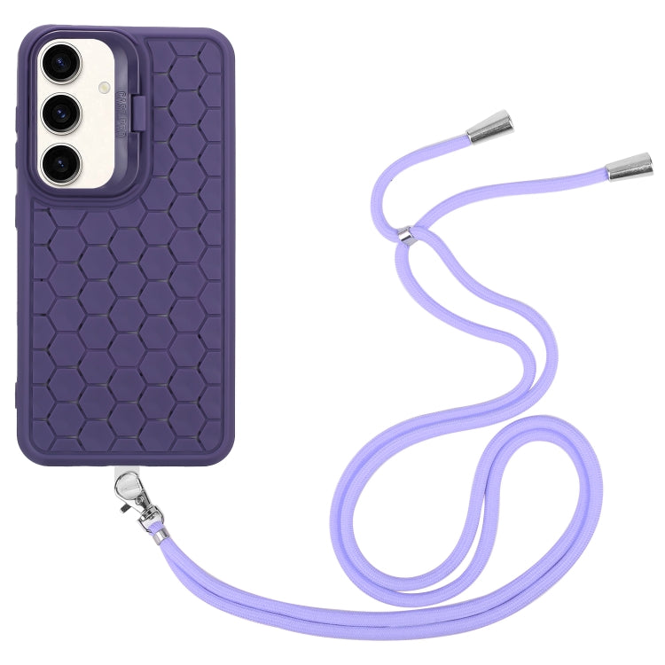 For Samsung Galaxy S23 FE 5G Honeycomb Radiating Lens Holder Magsafe Phone Case with Lanyard(Purple) - Galaxy S23 FE 5G Cases by buy2fix | Online Shopping UK | buy2fix