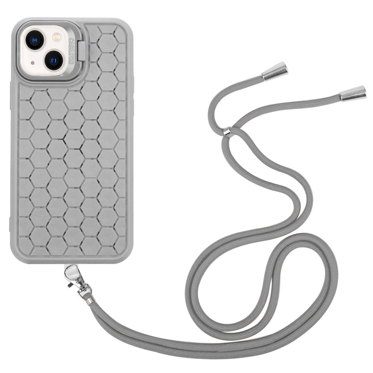 For iPhone 13 Honeycomb Radiating Lens Holder Magsafe Phone Case with Lanyard(Grey) - iPhone 13 Cases by buy2fix | Online Shopping UK | buy2fix