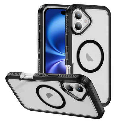 For iPhone 16 Guard Magsafe Magnetic Ring Matte Phone Case(Black+Transparent) - iPhone 16 Cases by buy2fix | Online Shopping UK | buy2fix