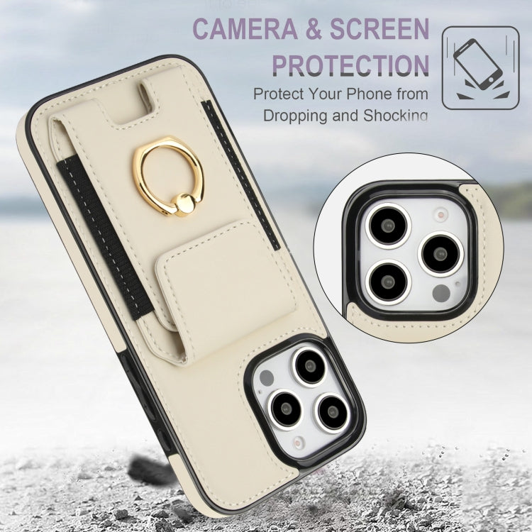 For iPhone 16 Pro Max Elastic Card Bag Ring Holder Phone Case(White) - iPhone 16 Pro Max Cases by buy2fix | Online Shopping UK | buy2fix