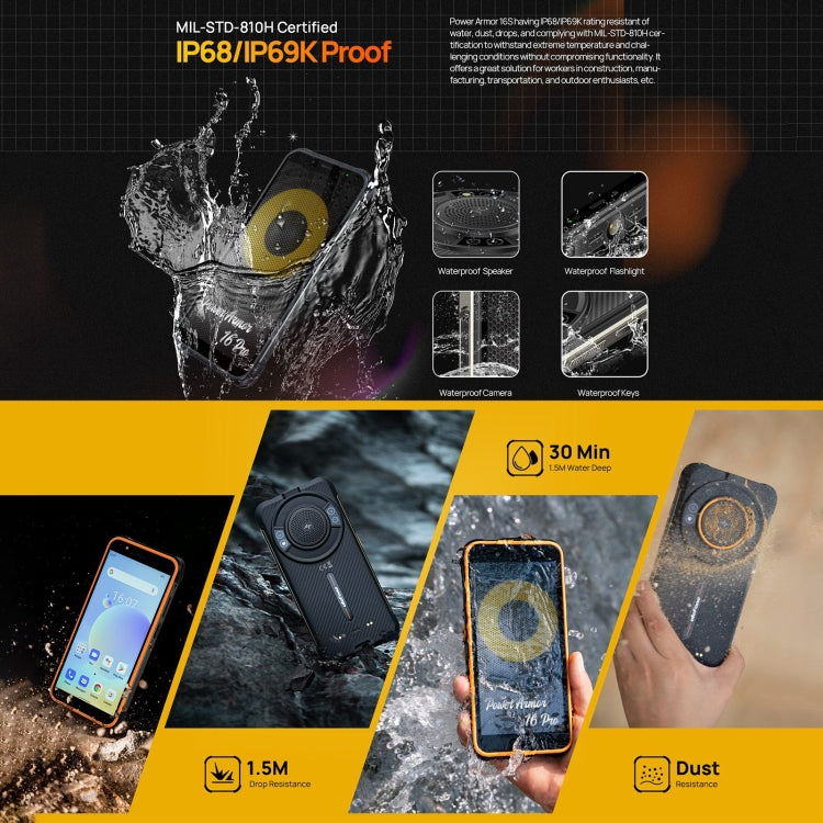 Ulefone Power Armor 16S Rugged Phone, 8GB+128GB, 9600mAh Battery, Side Fingerprint, 5.93 inch Android 13 Unisoc T616 Octa Core up to 2.0GHz, Network: 4G, NFC, OTG(Orange) - Ulefone by Ulefone | Online Shopping UK | buy2fix