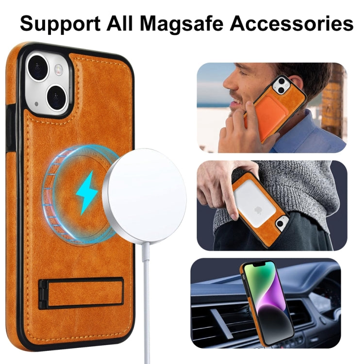 For iPhone 14 Plus Retro Leather Invisible Stand MagSafe Phone Case(Yellow) - iPhone 14 Plus Cases by buy2fix | Online Shopping UK | buy2fix