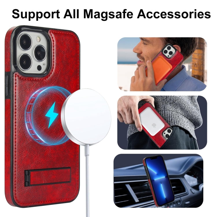 For iPhone 13 Pro Max Retro Leather Invisible Stand MagSafe Phone Case(Red) - iPhone 13 Pro Max Cases by buy2fix | Online Shopping UK | buy2fix