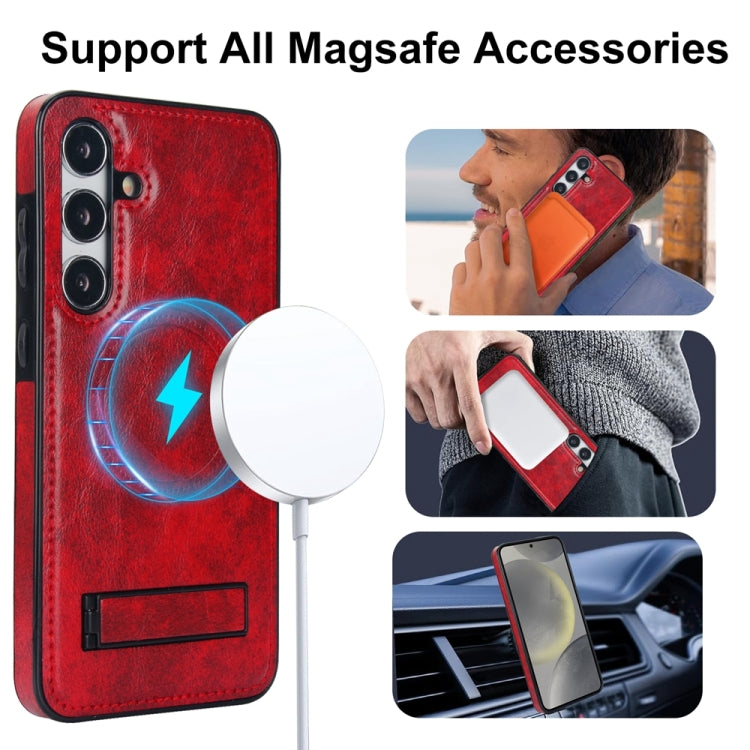 For Samsung Galaxy S24 5G Retro Leather Invisible Stand MagSafe Phone Case(Red) - Galaxy S24 5G Cases by buy2fix | Online Shopping UK | buy2fix