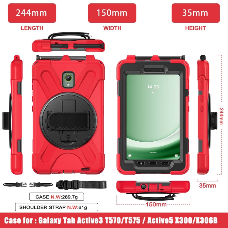 For Samsung Galaxy Tab Active5 X300 Rotary Grip Silicone Hybrid PC Tablet Case with Shoulder Strap(Red) - Other Galaxy Tab PC by buy2fix | Online Shopping UK | buy2fix