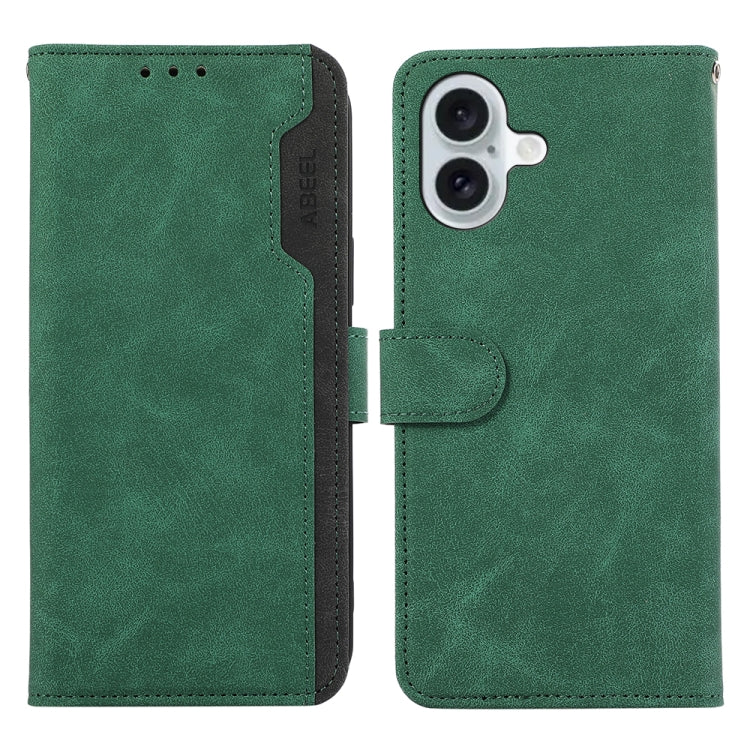 For iPhone 16 ABEEL Color Block Magnetic RFID Leather Phone Case(Green-Black) - iPhone 16 Cases by buy2fix | Online Shopping UK | buy2fix