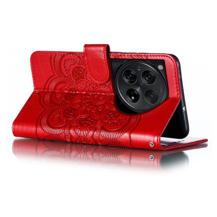 For OnePlus 12 Sun Mandala Embossing Pattern Phone Leather Case(Red) - OnePlus Cases by buy2fix | Online Shopping UK | buy2fix